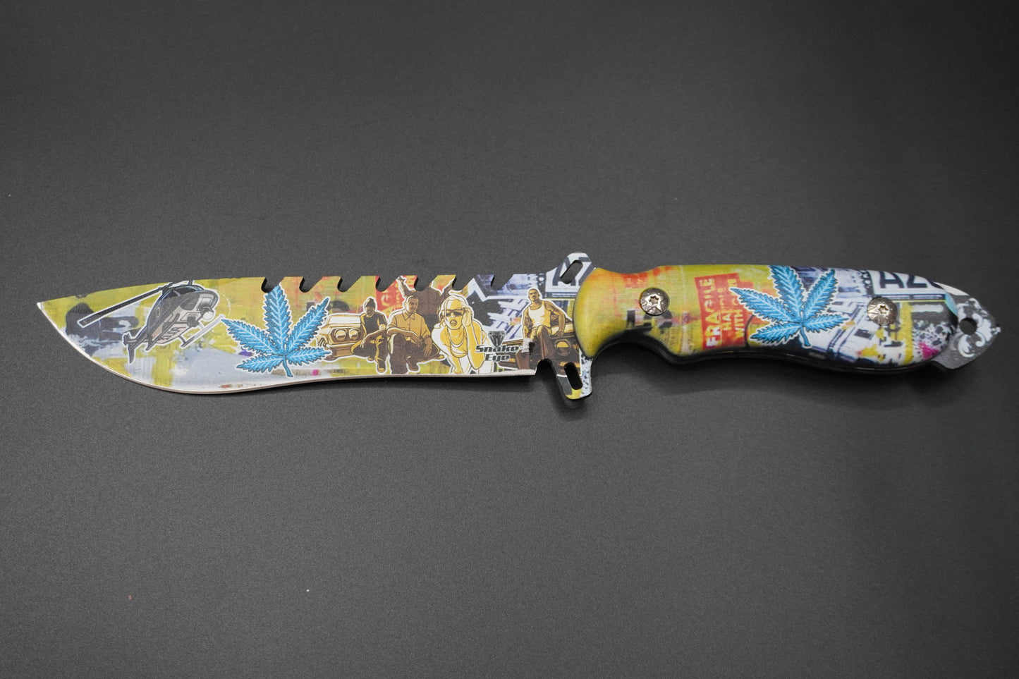 Decorative knife with a colorful handle on a gray background