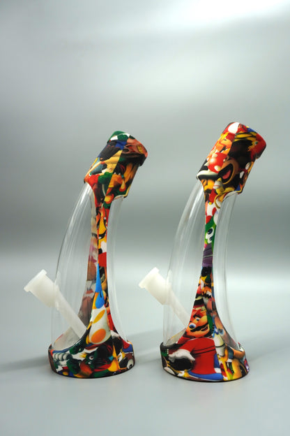 Cartoon Graphics Print Glass Silicon Bong