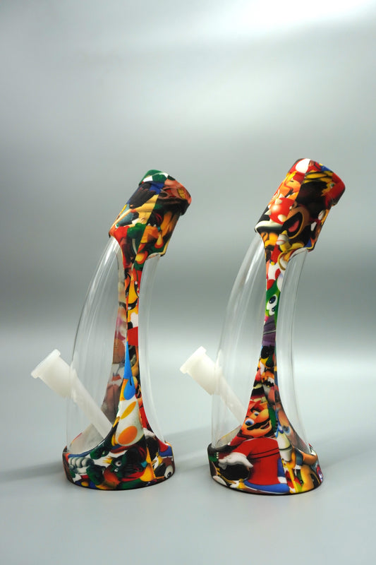 Cartoon Graphics Print Glass Silicon Bong