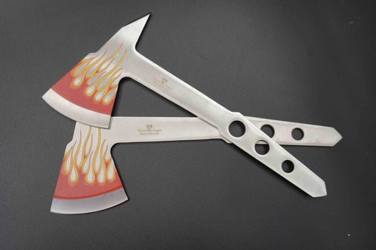 Flames Hatchet Snake Eye Tactical Tomahawk Full Tang Camping Axe | Stainless Steel Blade with Nylon Sheath Flame