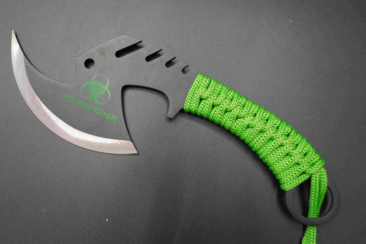 Zombie Killer Skull splitter Throwing Fixed Blade Axe in Green & Red | Hatchet Camping Survival Knife