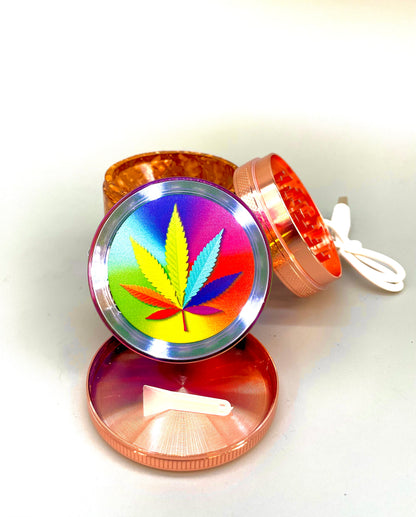 Marijuana Leaf LED 4 Pcs Herb Grinder