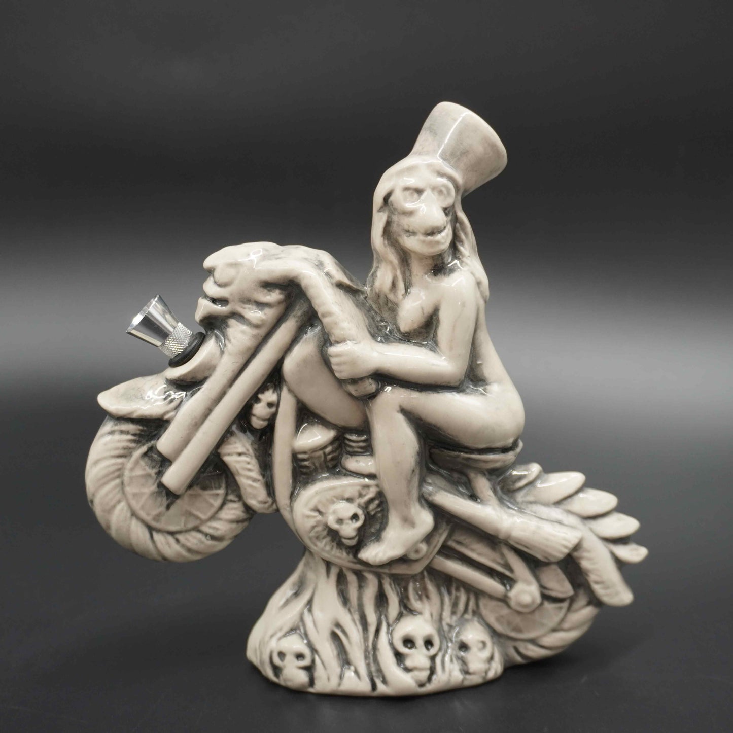 Skull Lady on a Bike Ceramic Bong